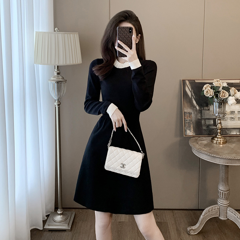 Knitted chanelstyle dress black sweater for women