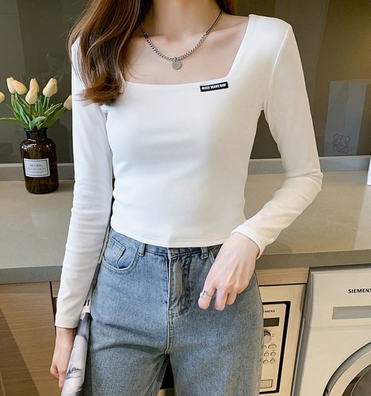 Square collar Korean style tops pure cotton short T-shirt