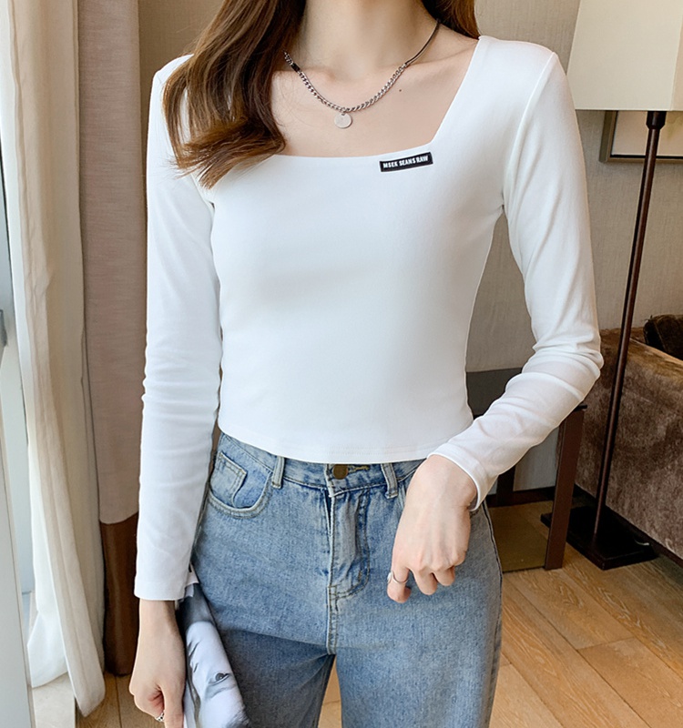 Square collar Korean style tops pure cotton short T-shirt