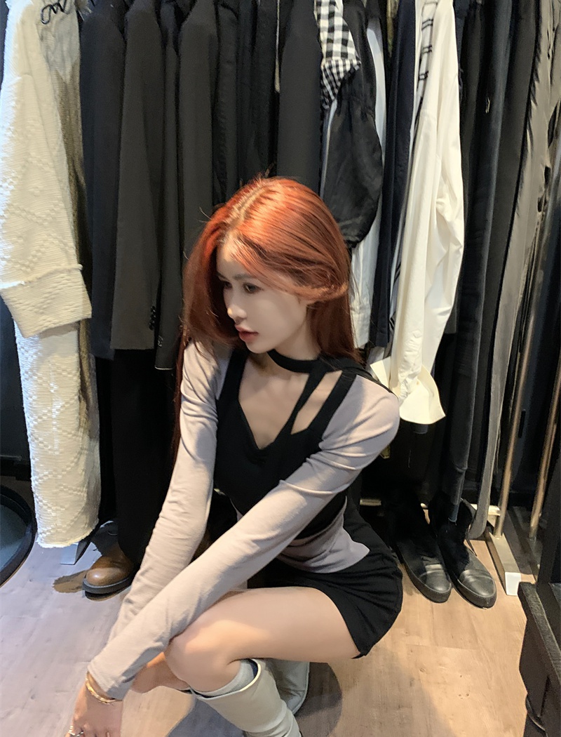 Slim sexy splice spicegirl long sleeve black dress