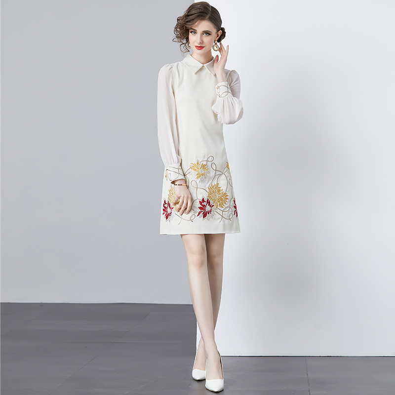 Fashion gold line splice embroidery dress for women