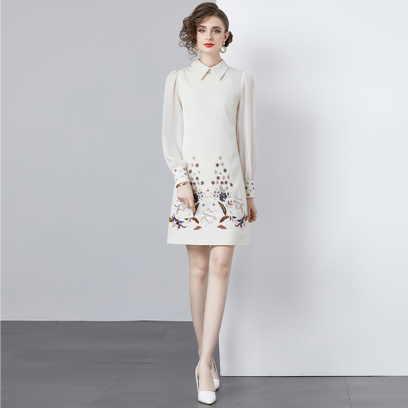 Elegant commuting embroidery spring perspective dress