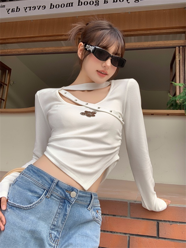 White short irregular unique spring and summer bottoming shirt