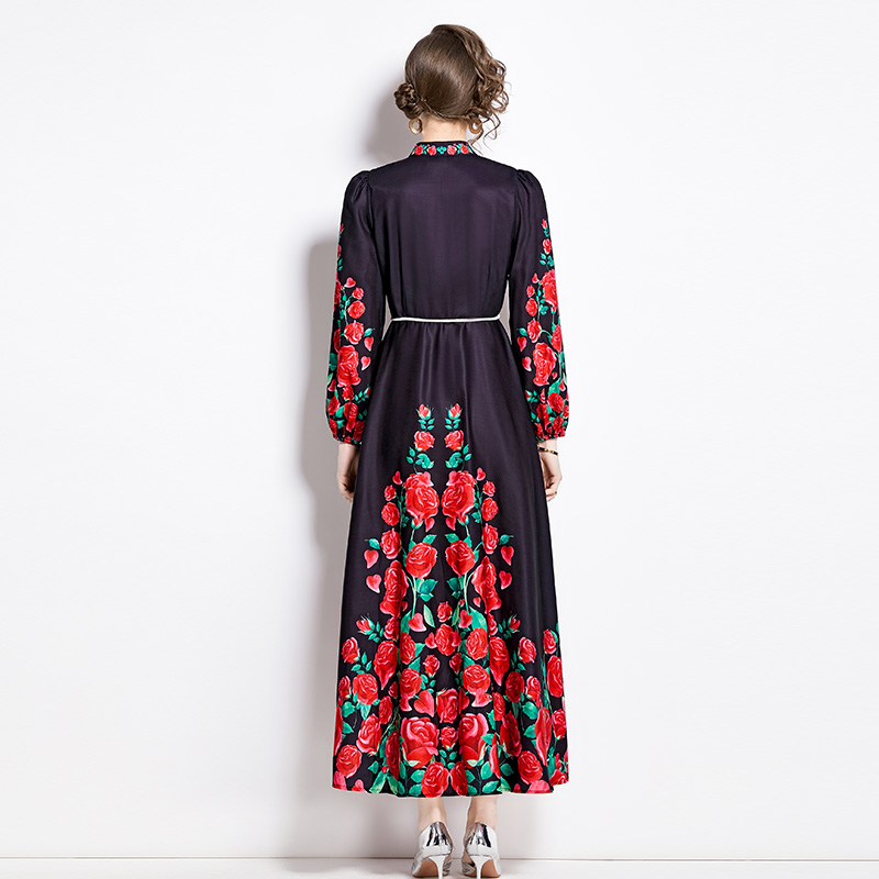 Court style flowers dress single-breasted spring long dress