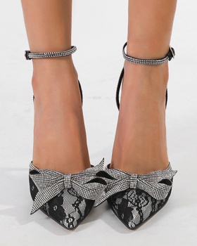 Rhinestone pointed stilettos bow elegant sandals