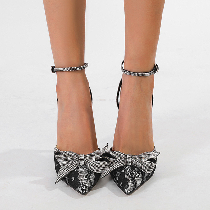 Rhinestone pointed stilettos bow elegant sandals