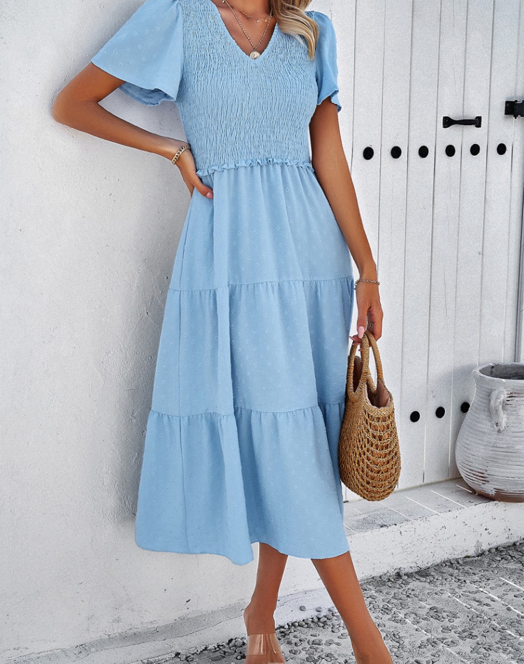 Short sleeve V-neck spring and summer temperament Casual dress