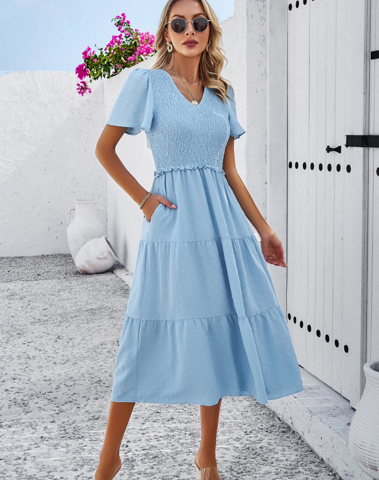 Short sleeve V-neck spring and summer temperament Casual dress