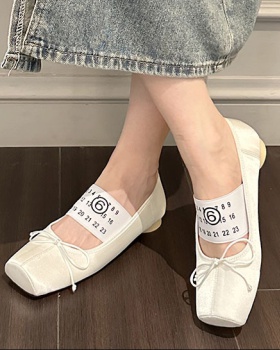 Ballet bow square head low France style spring niche shoes