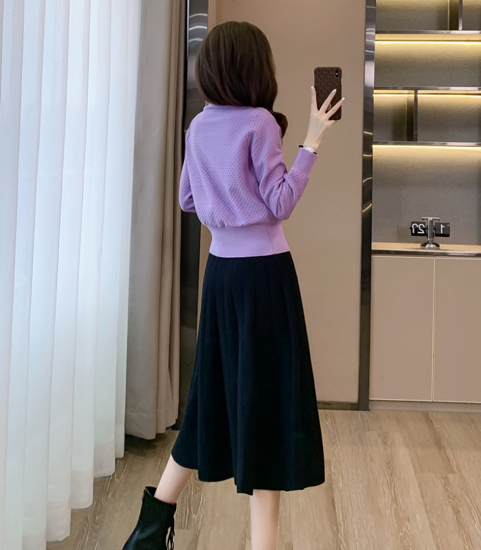 Slim long dress sweater 2pcs set for women