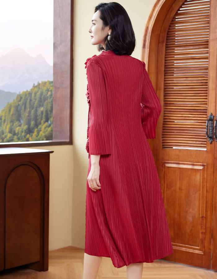 Fold red formal dress spring middle-aged dress