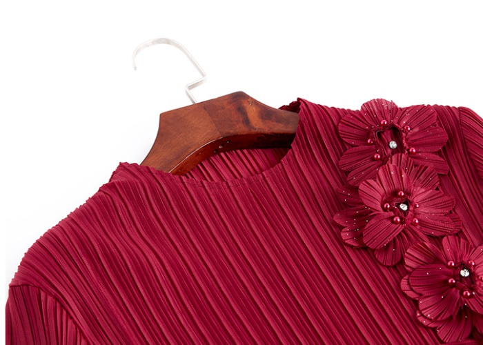 Fold red formal dress spring middle-aged dress