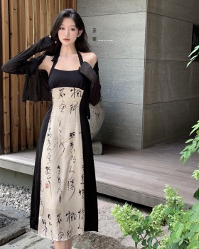 Halter black bandage dress retro slim long dress