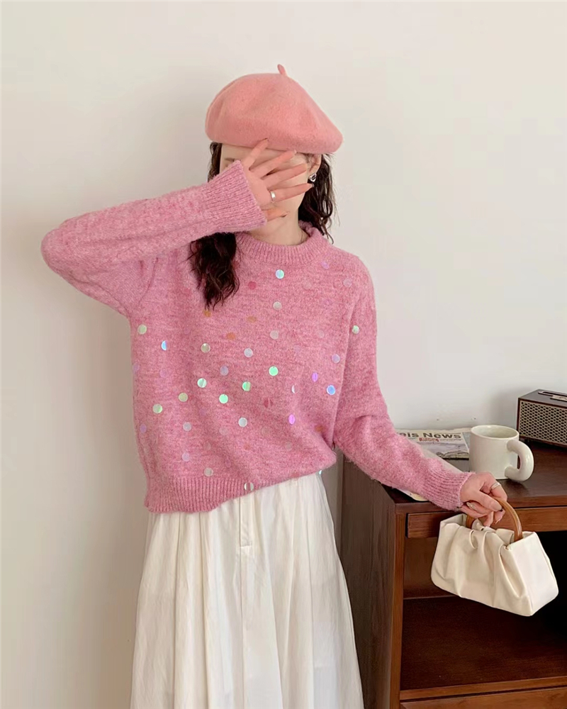 Sequins unique sweater short pullover tops for women