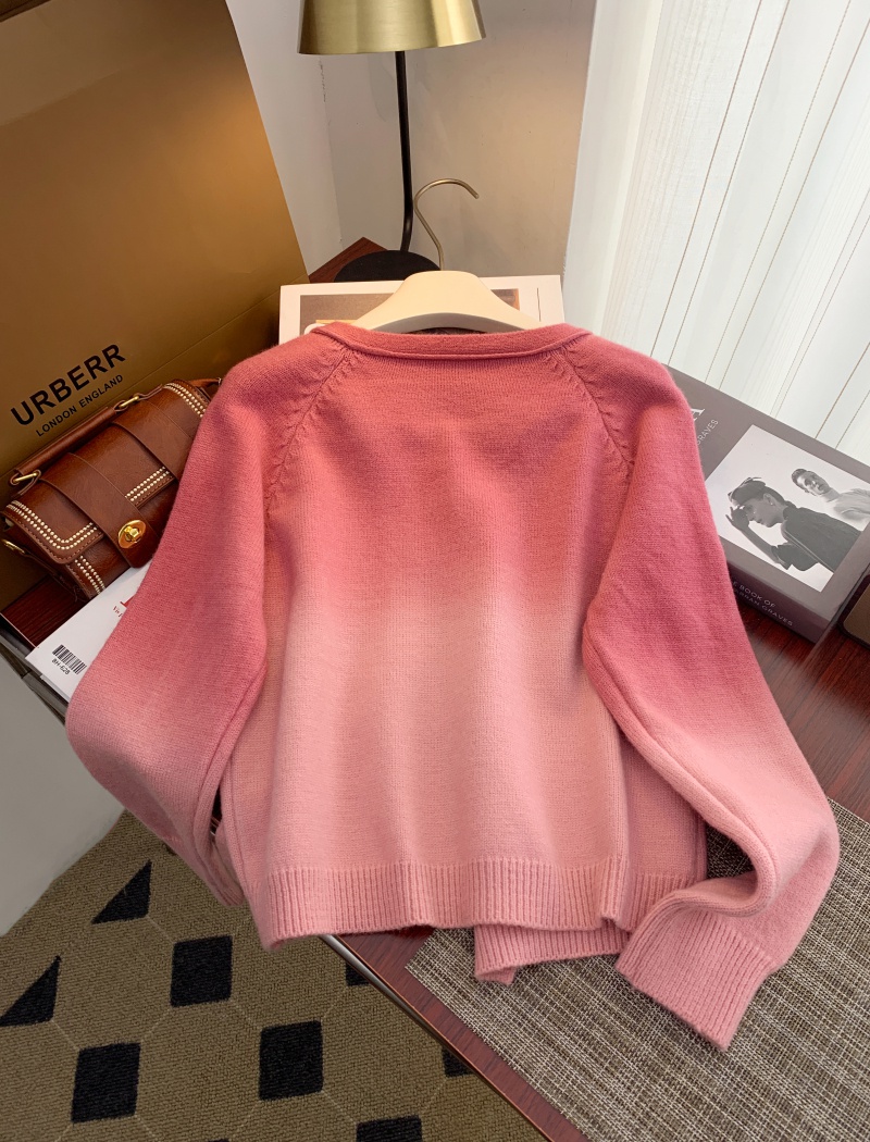 Fashionable gradient tops spring V-neck cardigan for women
