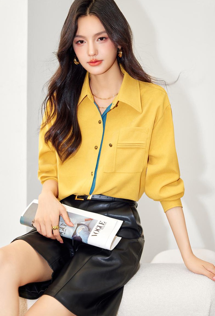 Yellow spring and autumn tops mixed colors shirt