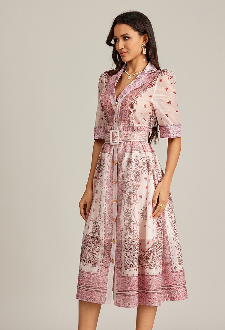 Retro single-breasted long printing court style dress