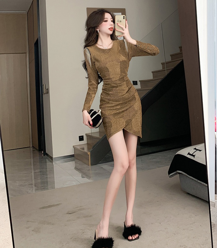 Package hip tight long pinched waist dress for women