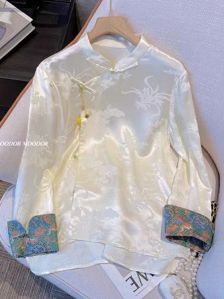 Chinese style spring and autumn shirt satin small shirt