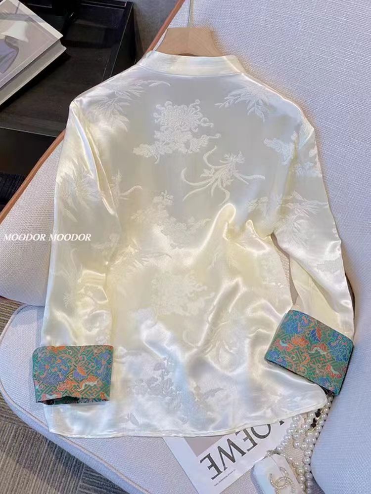Chinese style spring and autumn shirt satin small shirt