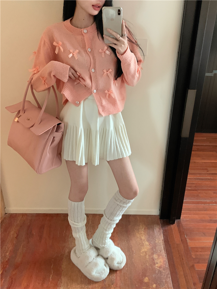 Knitted chanelstyle sweater bow short tops