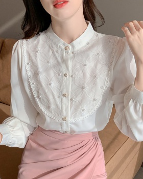 Beading spring tops chiffon Chinese style shirt for women