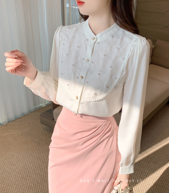 Beading spring tops chiffon Chinese style shirt for women