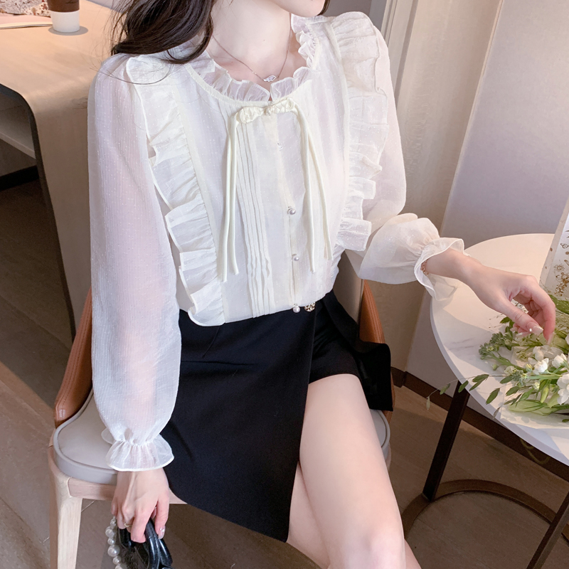Chinese style lace tops spring tender small shirt