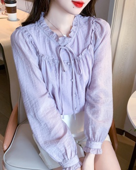 Purple tender small shirt spring wood ear shirt for women