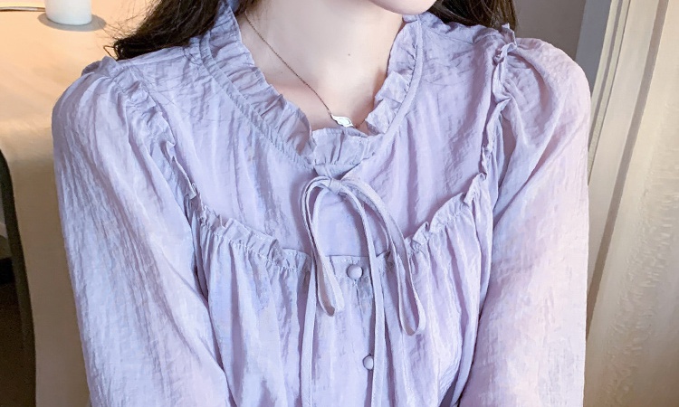 Purple tender small shirt spring wood ear shirt for women