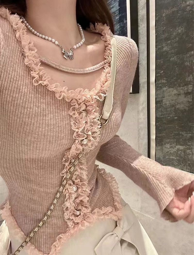 Spring sexy slim tops short lace sweater for women