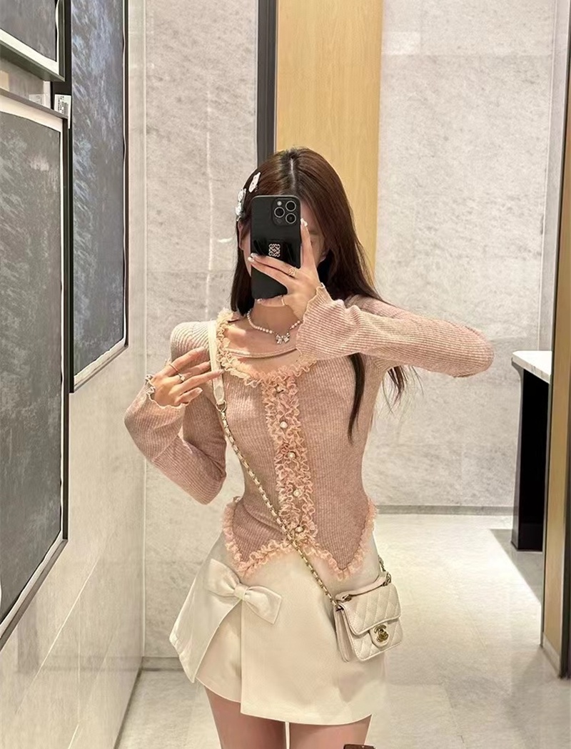 Spring sexy slim tops short lace sweater for women