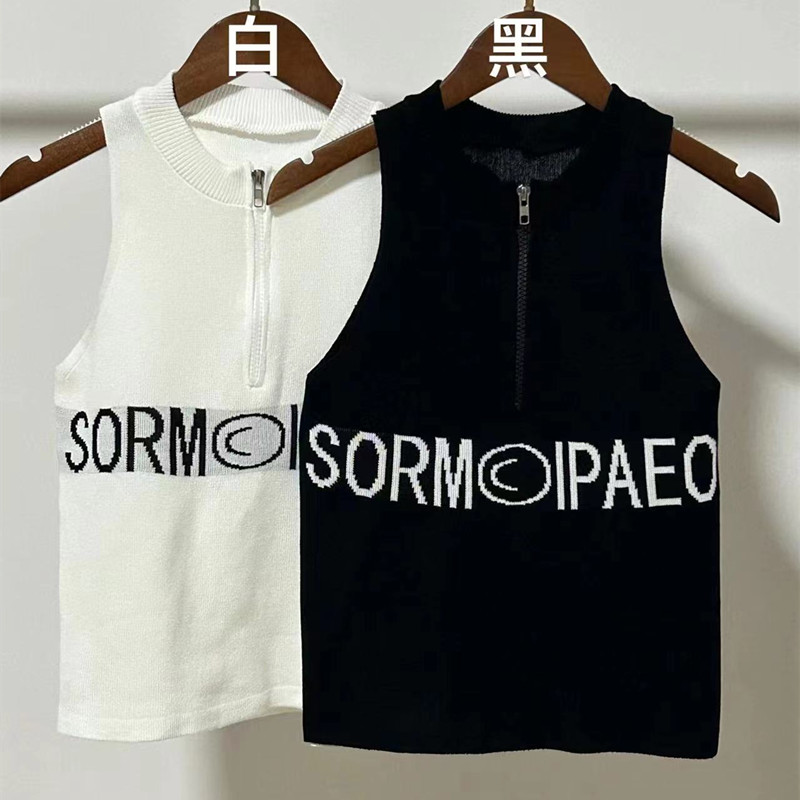 Summer niche letters vest wears outside zip unique tops