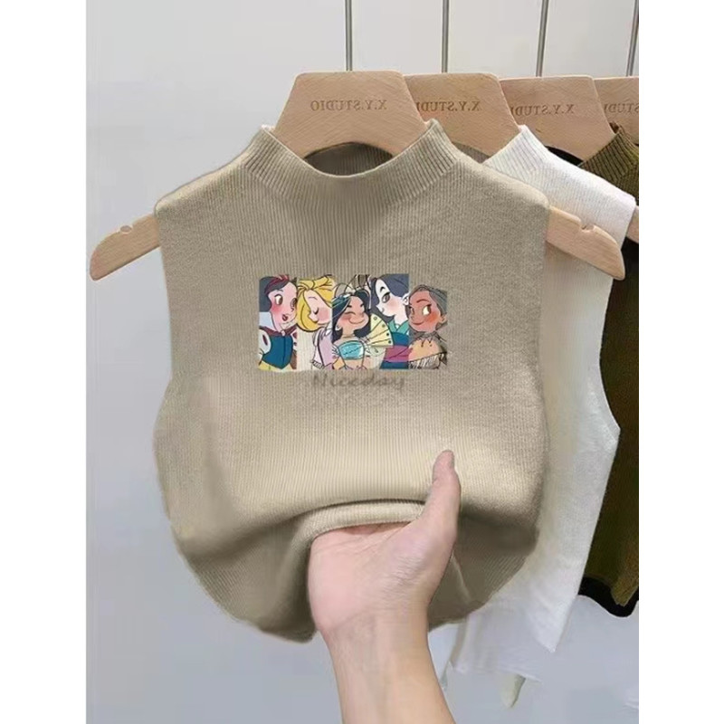 Cartoon sling knitted vest maiden printing tops for women