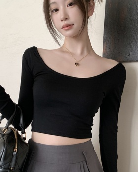 Black spring and summer clavicle slim T-shirt