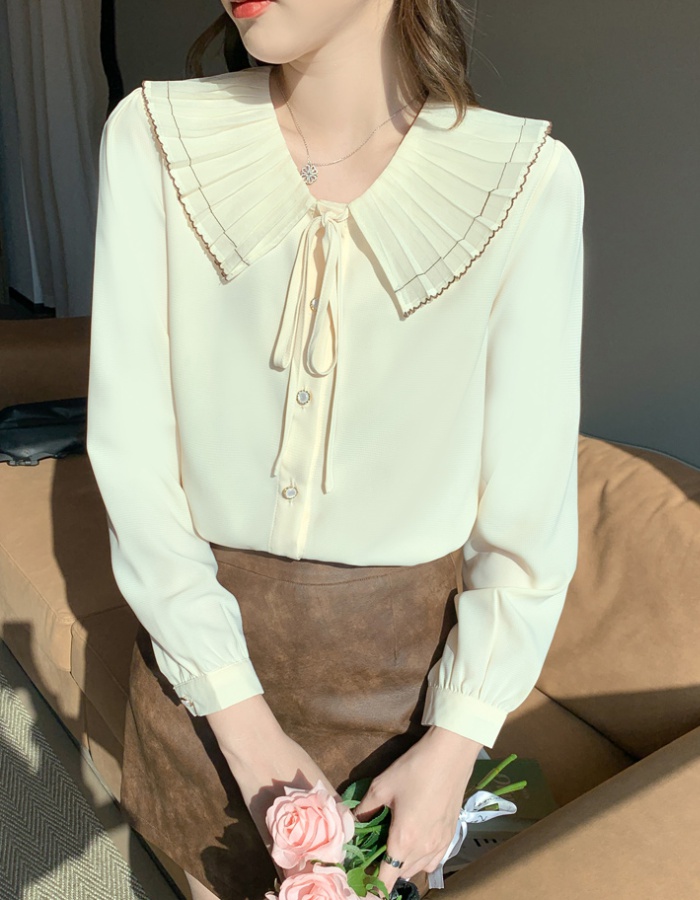 Niche pleated unique tops spring doll collar shirt