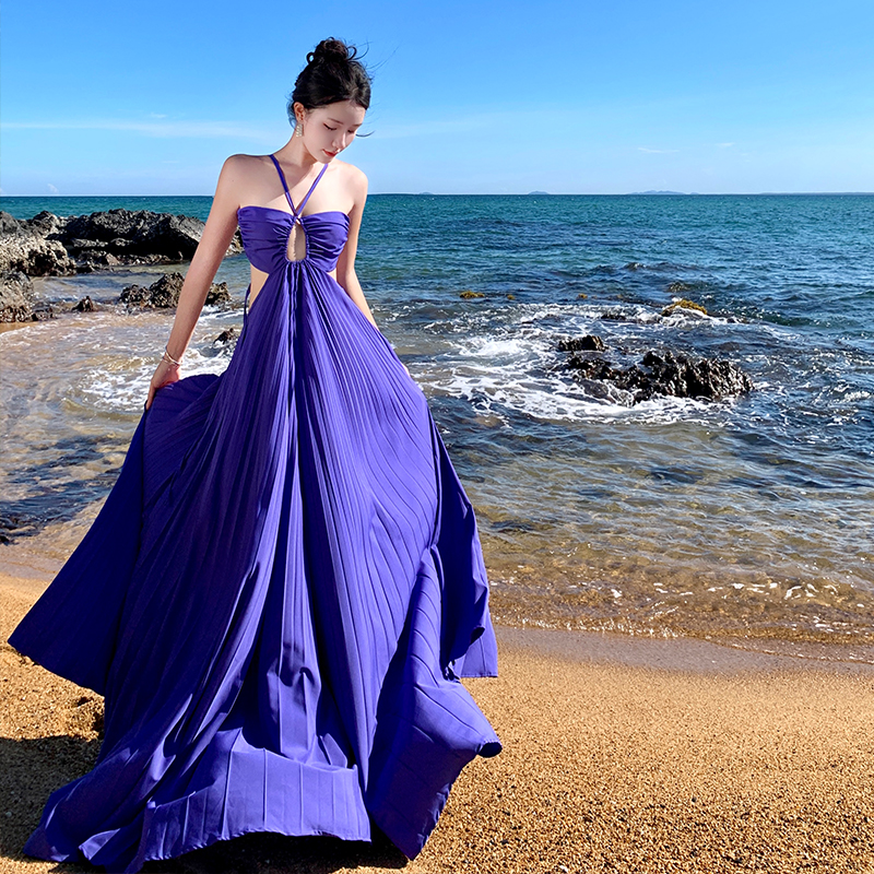 Purple sexy beach dress seaside dress for women