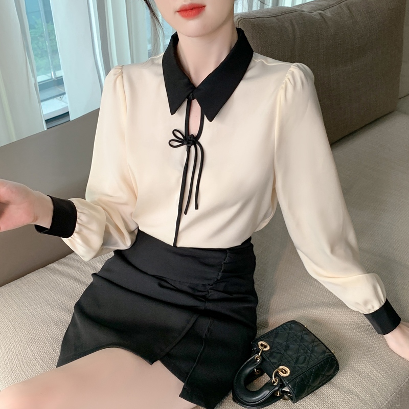 Spring all-match tops satin Chinese style shirt