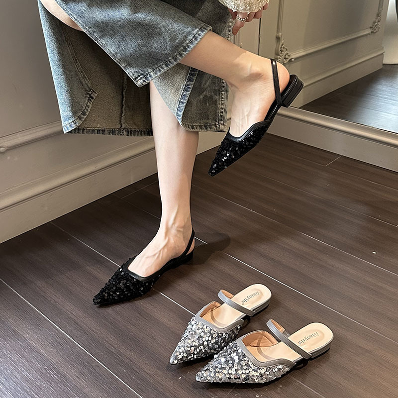 Lady sequins pointed flat wears outside sandals for women