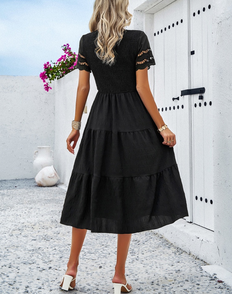 Hollow European style temperament pure dress for women
