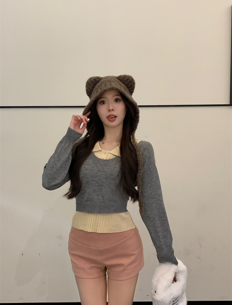 Short knitted shirt Korean style niche tops 2pcs set