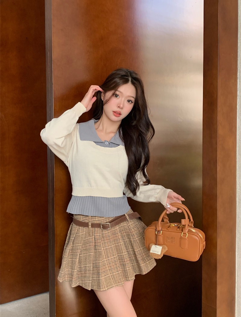 Short knitted shirt Korean style niche tops 2pcs set