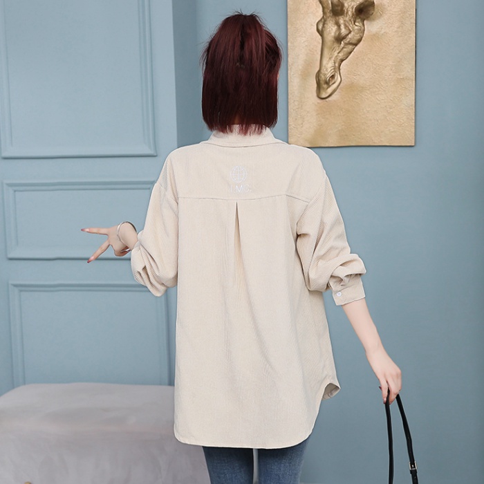 Long sleeve white spring tops retro embroidery shirt for women