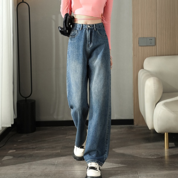Loose high waist lengthen long pants wide leg mopping jeans