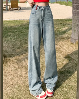 Spring embroidery slim jeans drape wide leg pants