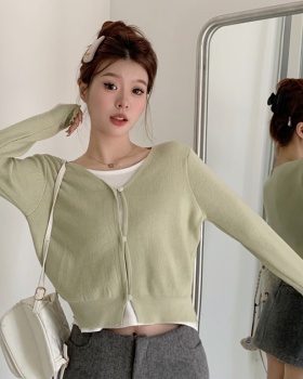 Mixed colors long sleeve cardigan all-match sweater for women