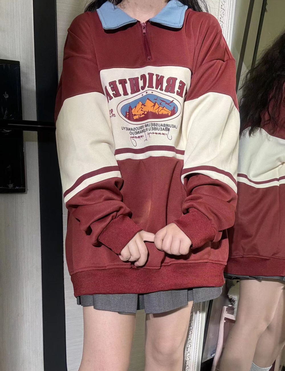 Korean style loose coat college style hoodie for women