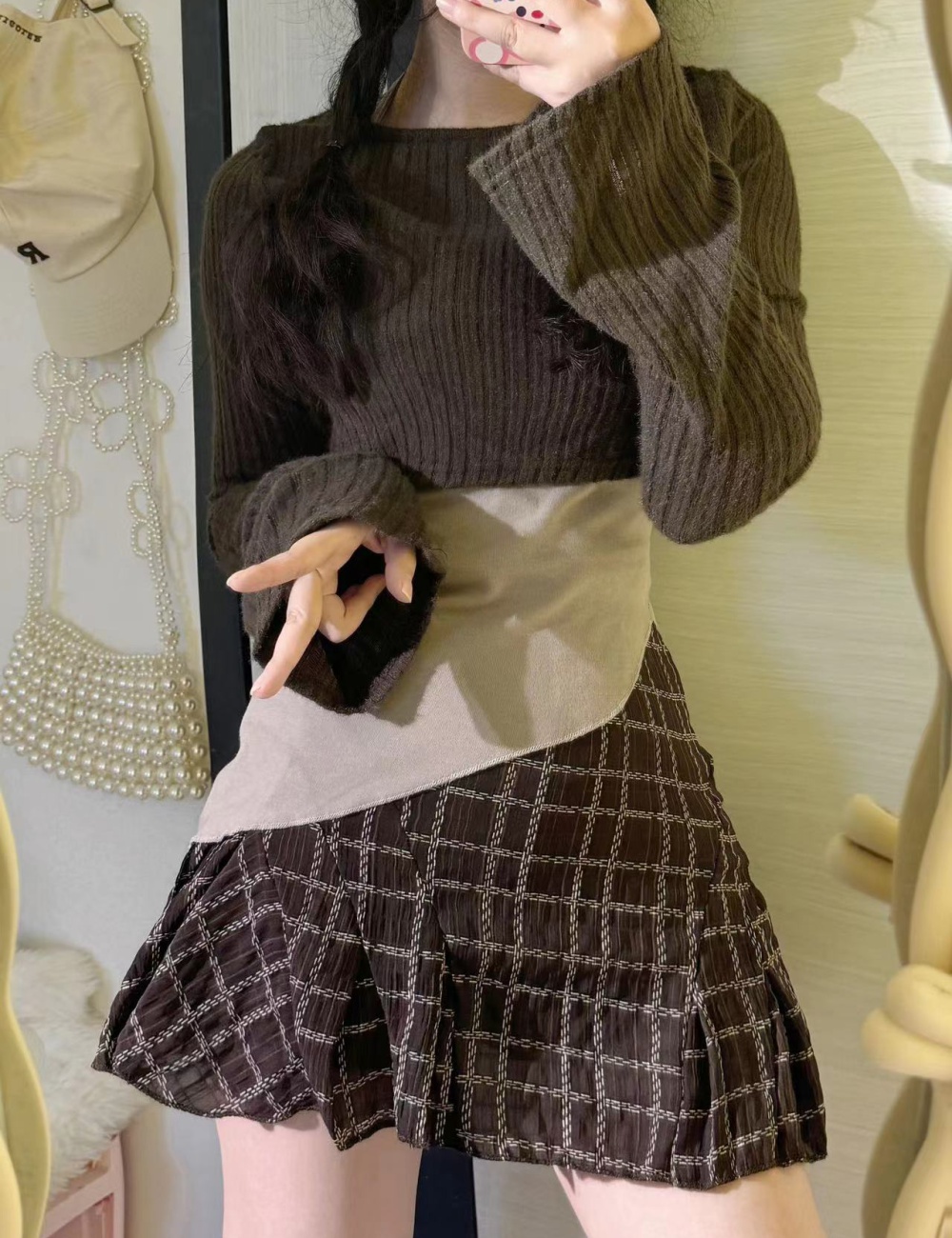 Irregular knitted skirt sling smock 3pcs set for women