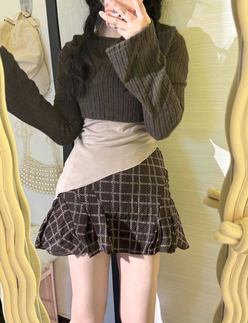 Irregular knitted skirt sling smock 3pcs set for women