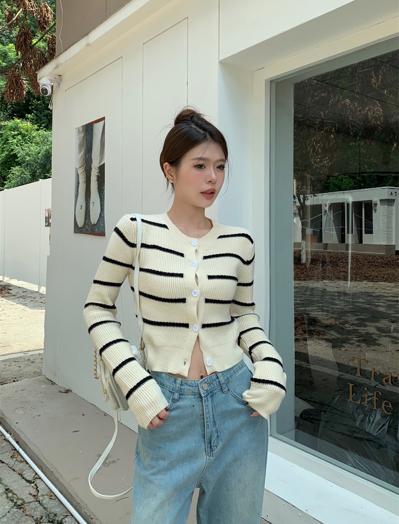 Stripe mixed colors cardigan Casual coat for women